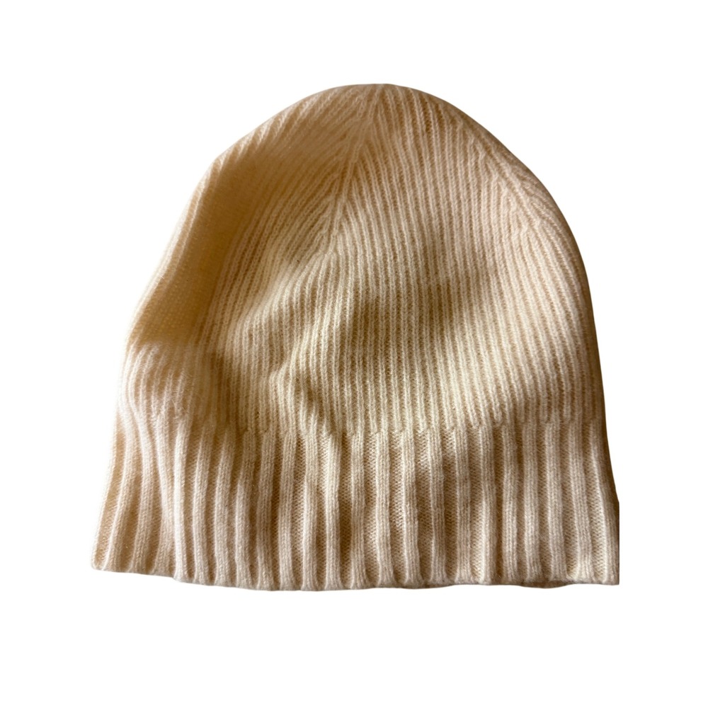 Nordstrom Cashmere Ribbed Beanie Hat Women OS Cream Knit